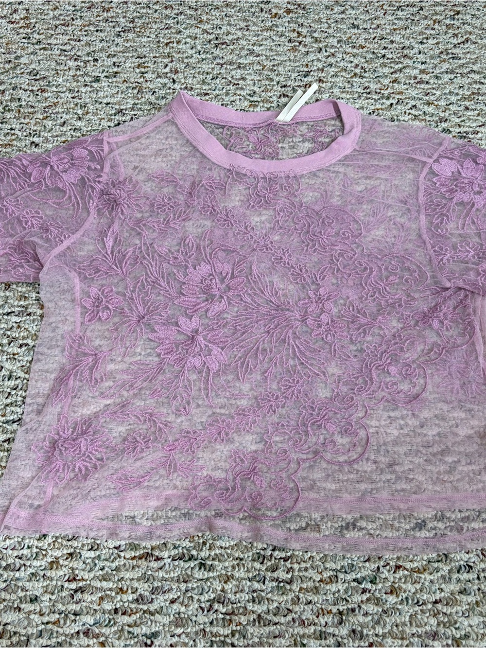 Anthropologie Lilac Sheer Floral Embroidered Tee